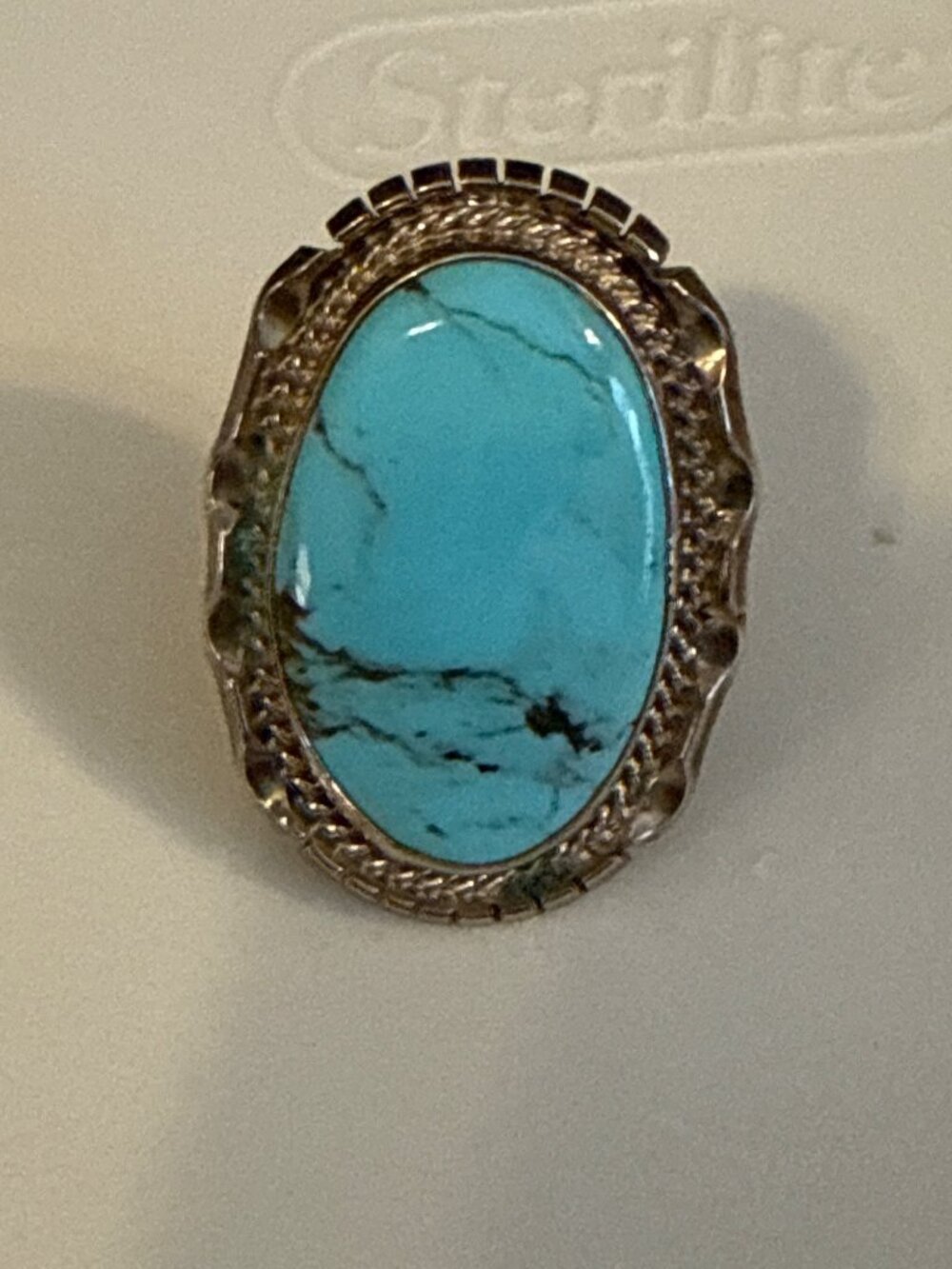 Running Bear Turquoise Ring 925 Sterling Silver Large Blue Matrix Navajo Style